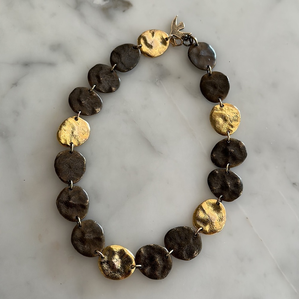 Cecile et Jeanne handcrafted metal necklace,  19” long